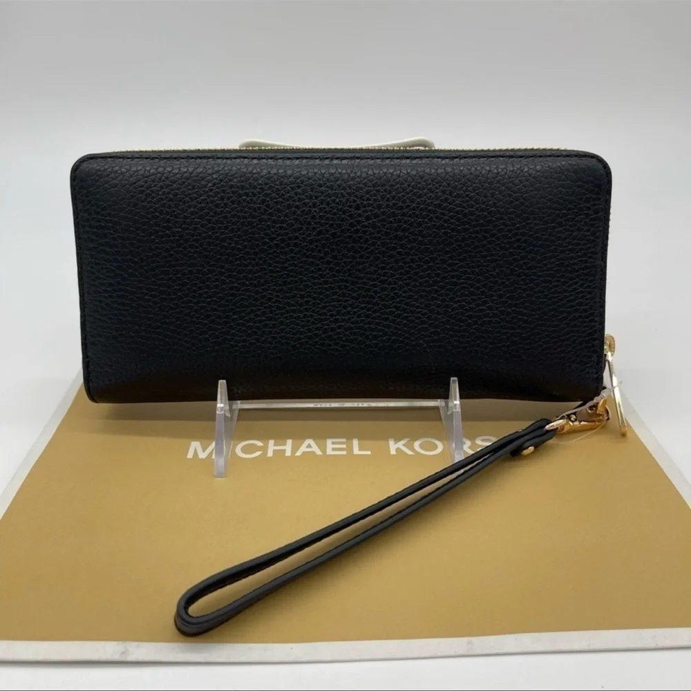 Michael Kors Large Continental Wallet Wristlet Leather Rich Black